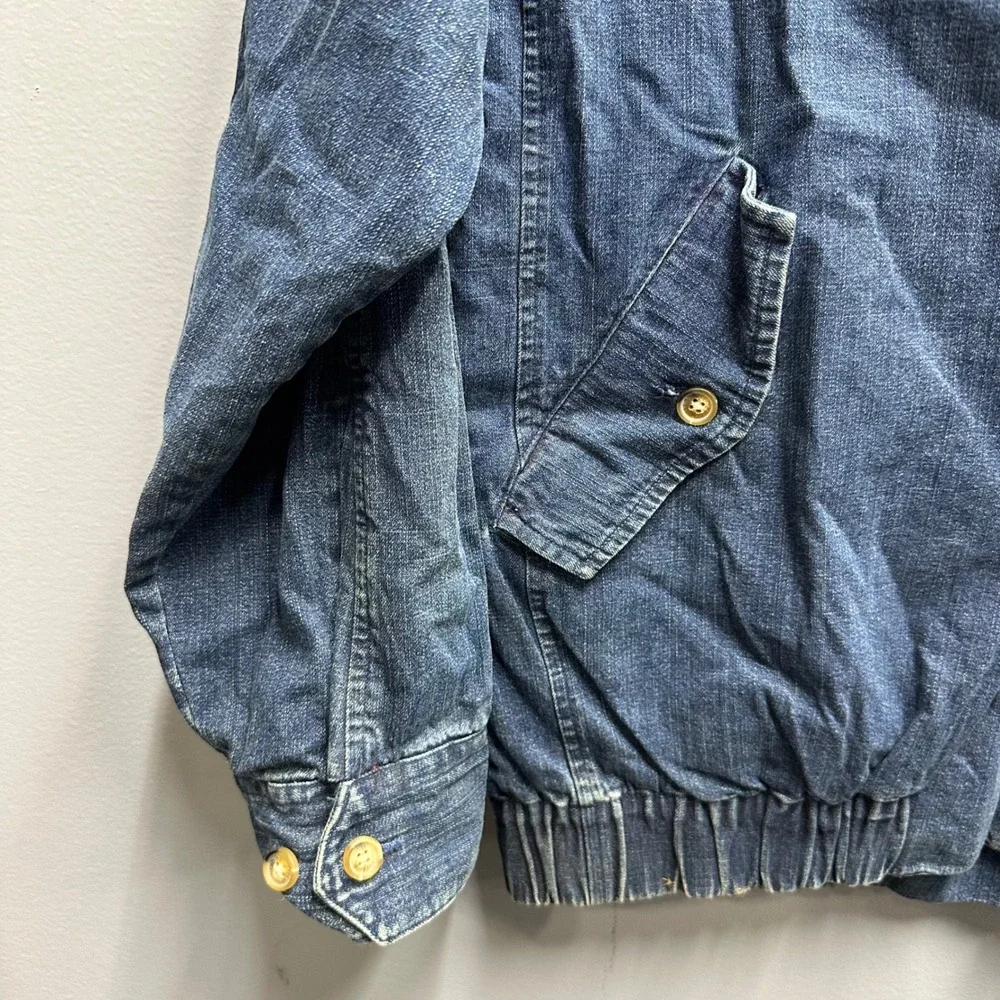 Orvis Mens Large Denim Harrington Jacket Blue Cotton Full Zip Bomber Mock Neck - Picture 6 of 11